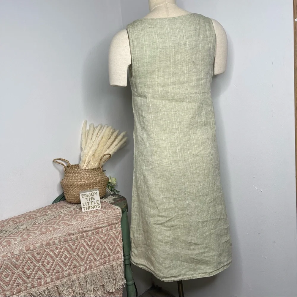 Flax Light Sage Green Linen Shift Dress